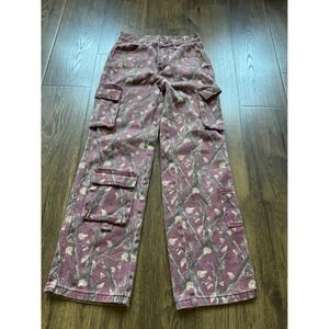 Riley & James Burgundy Branch Camo Wide Leg Cargo Pants XS Utility Denim
